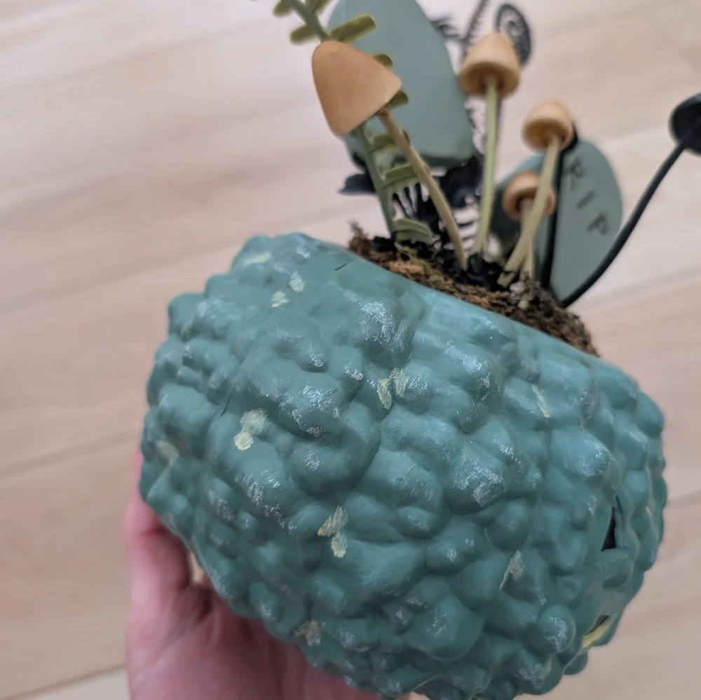 Green Halloween Pumpkin Planter with Mushrooms From Target Hyde And Eek
